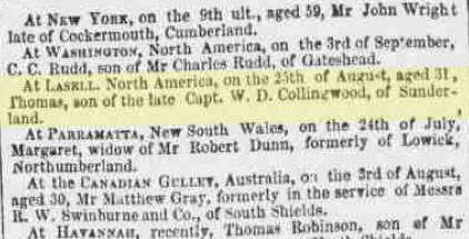 Thomas Collingwood's death notice